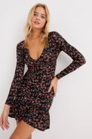 Cool & Sexy Women's Black Double Breasted Flounce Seasonal Skater Dress