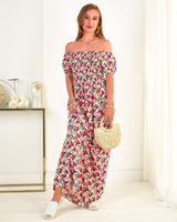 Resti Red and black women's maxi dress with floral print - Clothing