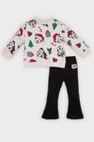 DEFACTO Baby Girl 2-Piece Set Disney Mickey & Minnie Crew Neck Sweatshirt Bell Bottom