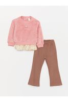 LC Waikiki Crew Neck Plush Baby Girl Sweatshirt and Tights Trousers 2-Piece Set