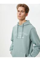 Koton Slogan Printed Hoodie Hooded Kangaroo Pocket Detailed