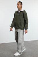 Trendyol Khaki Oversize/Wide Cut Stand Collar Zippered Polar Fleece Inside/Warm Sweatshirt