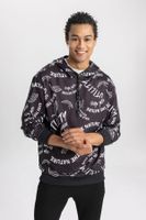 DEFACTO Fit Standard Fit Hooded Patterned Scuba Diving Fabric Athlete Sweatshirt