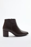 Trendyol Dark Brown Zippered Block Heel Women's Ankle Boots