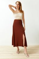 Trendyol Tile Textured Fabric Slit Detailed Woven Midi Skirt