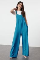 Trendyol Indigo Gilet Form Wide Leg Maxi Linen Look Woven Jumpsuit