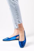 Mio Gusto Ally Metallic Sax-Blue Women's Flat Flat Flat Shoes With Open Back.