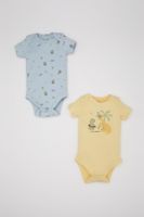 DEFACTO Baby Boy Newborn Envelope Collar Dinosaur Printed Ribbed Camisole 2-Piece Short Sleeve Snap Fastener Body C8820