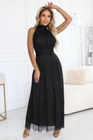 636-3 VERONICA luxurious long dress with a brocade accent and a chic cut - black