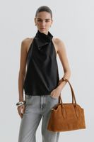 Estro: Brązowa torebka damska na ramię z włoskiego weluru naturalnego Premium