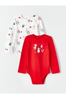 LC Waikiki Crew Neck Long Sleeve Christmas Themed Baby Girl Snap Fastener Body Set of 2