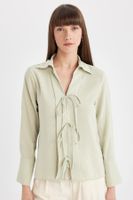 DEFACTO Regular Fit Basic Plain Lace-Up Crinkle Viscose Long Sleeve Shirt