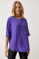 Happiness İstanbul Women's Purple Crew Neck Flowy Viscose Blouse