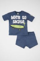 DEFACTO Baby Boy 2-Piece Set Printed Short Sleeve T-Shirt Top Elastic Waist Shorts Bottom