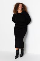 Trendyol Curve Black Corduroy Midi Length 2-Piece Knitwear Dress & Crop Sweater Set