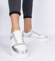 marka niezdefiniowana Srebrne sneakersy damskie na grubej podeszwie Dolla