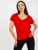 Red cotton V-neck t-shirt BASIC