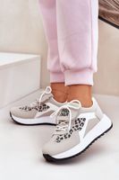 Boto Buty Sportowe Sneakersy Damskie Na Platformie Panterka Biało-Beżowe Pumbes