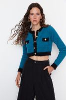 Trendyol Blue Super Crop Cölöp kötöttáru Cardigan