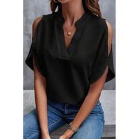 Elegantna Široka Bluza S V-Izrezom, Crna