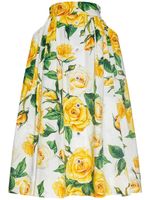 Rose Pleated Cotton Poplin Midi Skirt