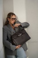 Estro: Ciemnobrązowa torebka-kuferek damska z włoskiej skóry naturalnej Premium