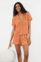 Trendyol Cinnamon Piping Detailed Viscose Woven Pajama Set