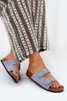 Boto Klapki Damskie Na Korkowej Platformie Ze Złotymi Klamrami Niebieskie Lisavionea