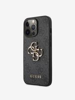 Guess PU 4G Metal Logo Zadní Kryt pro iPhone 13 Pro Grey Etui za telefon ljubičasta