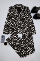 Trendyol Black 100% Cotton Leopard Patterned Shirt-Pants Knitted Pajama Set