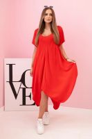 Kesi Włoski Damenkleid aus Viskose mit kurzen Ärmeln und ausgestelltem Saum red