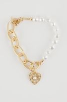 DEFACTO Women's Heart Detailed Pearl Gold Bracelet