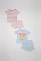 DEFACTO Baby Girl 4-Piece Pajama Set Printed Short Sleeve Cotton Top Shorts