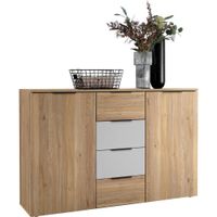 Carryhome ŠIROKÁ KOMODA, biela, farba duba, 135/89/40 cm