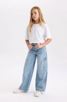 DEFACTO Girl's Wide Leg Cargo Pocket Wide Leg Jean Pants