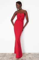 Trendyol Red Bow Detailed Woven Long Elegant Evening Dress