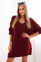 Kesi Włoski Dámská sukni Plus Size vlněná s výstřihem do V bordová