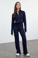 Trendyol Navy Blue Zippered Sweater-Pants Knitwear Bottom-Top Set