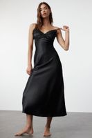 Trendyol Black Lace Back Detailed Rope Strap Satin Woven Nightgown