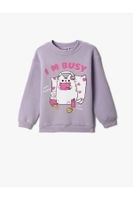 Koton Cat Printed Sweatshirt Long Sleeve Crew Neck Ribbed