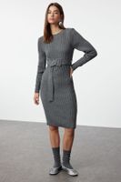 Trendyol Anthracite Mini kötöttáru öves ruha