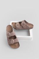 Marjin Women's Genuine Leather Daily Slippers With Double Straps, Eva Sole Poly Mink.