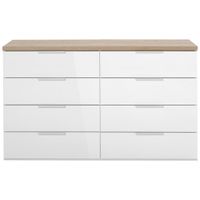 Carryhome ŠIROKÁ KOMODA, dub artisan, biela s vysokým leskom, 136/82/44 cm