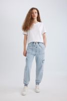 DEFACTO Cargo Jogger High Waist Ankle Length Jean Washed Trousers