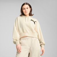 Puma LEO LUXE Relaxed Cropped Hoodie Damen | Mit Animal Print | Alpine Snow | Größe: L