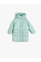 Koton Oversize Puffer Coat Faux Fur Detail Hooded Flap With Pocket