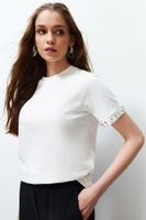 Trendyol White Stone Accessory Detailed Regular Pattern Knitted T-Shirt