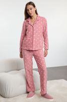 Trendyol Dried Rose Winter Themed Pocketed Fleece Winter Knitted Pajamas Set