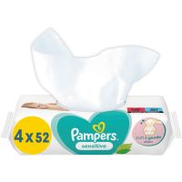 Pampers Sensitive вологі очищуючі серветки для дітей для чутливої шкіри 4x52 кс