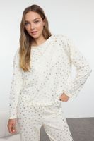 Trendyol Ecru 100% Cotton Foil Star Printed Knitted Pajama Set